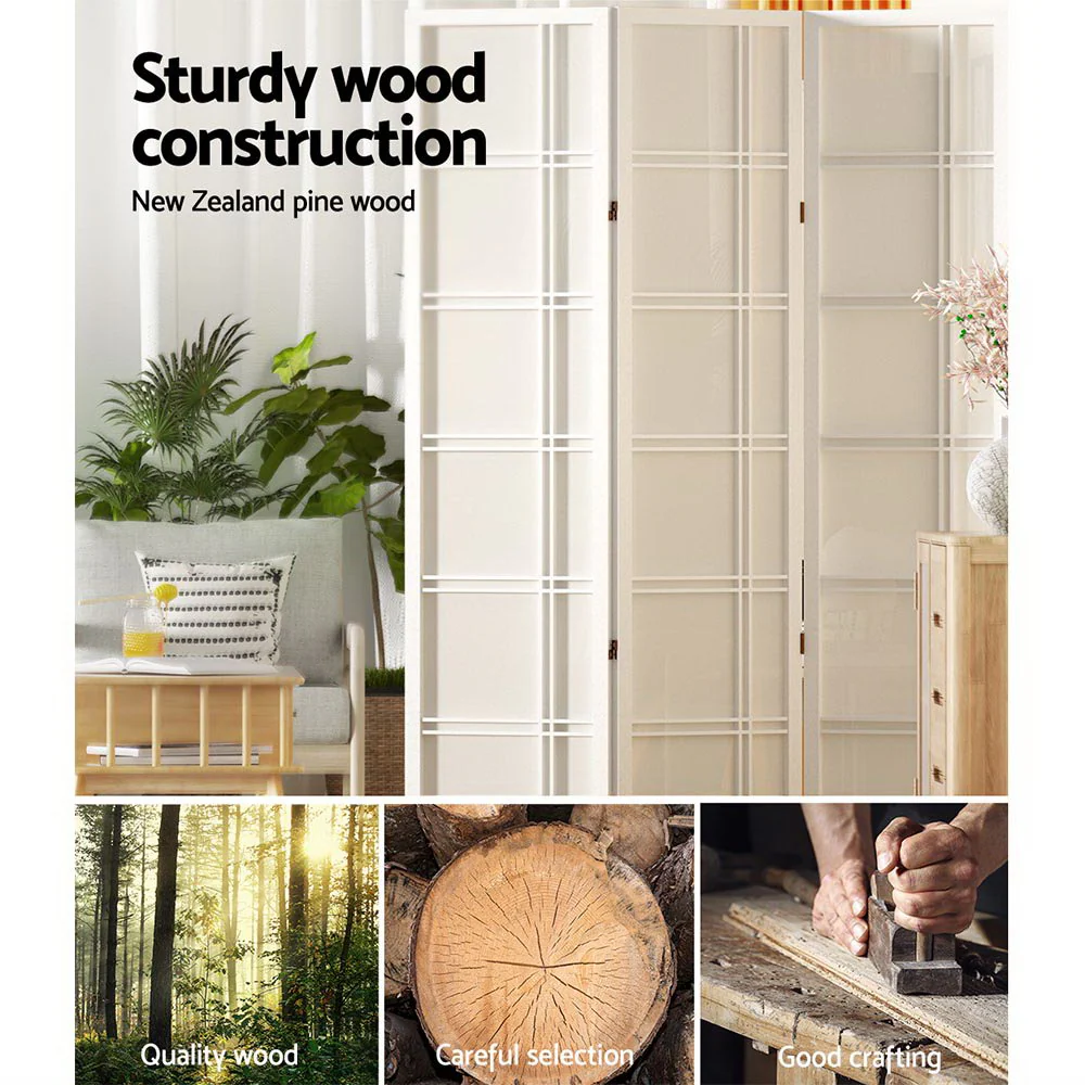 6 Panel Room Divider Screen 265x179cm - White - Nurns