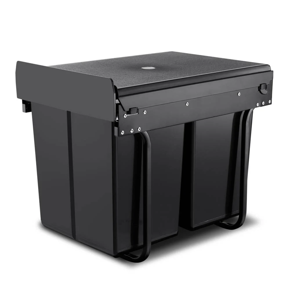 Pull Out Bin Kitchen Double Basket 2X20L Black - Nurns