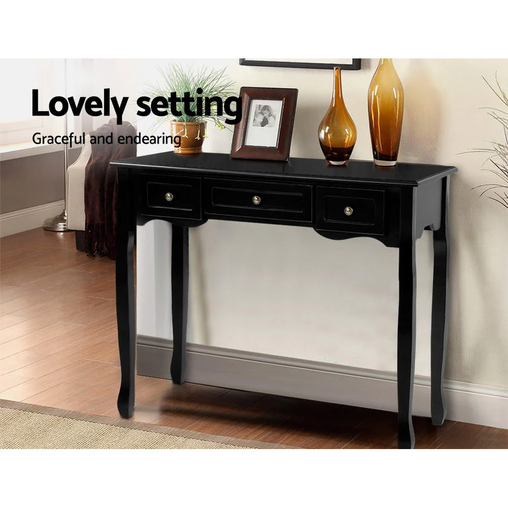 Hallway Console Table Hall Side Dressing Entry Display 3 Drawers Black - Nurns