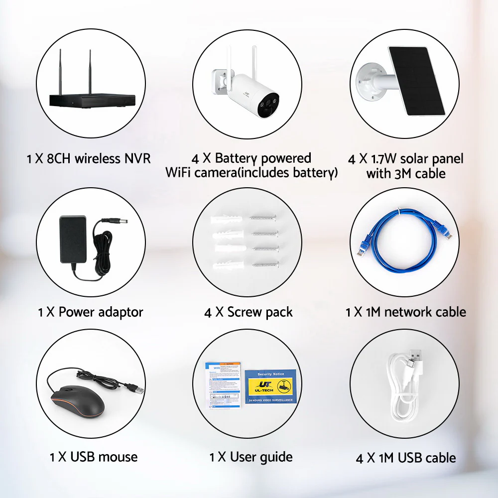 Wireless Solar CCTV Security Cameras 4MP 8CH NVR - Nurns