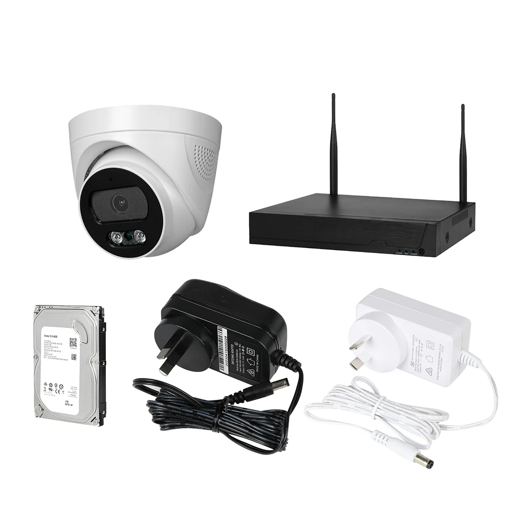 Set of 8 Wireless Security Camera System Set Round with NVR Hard Drive - White - Nurns