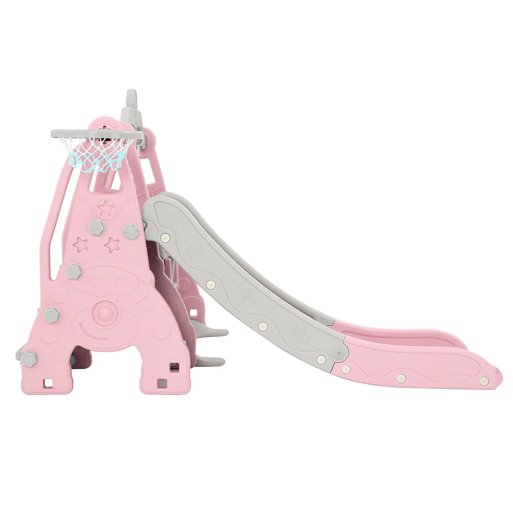 Kids Slide 170cm Extra Long Swing Basketball Hoop Toddlers PlaySet Pink - Nurns