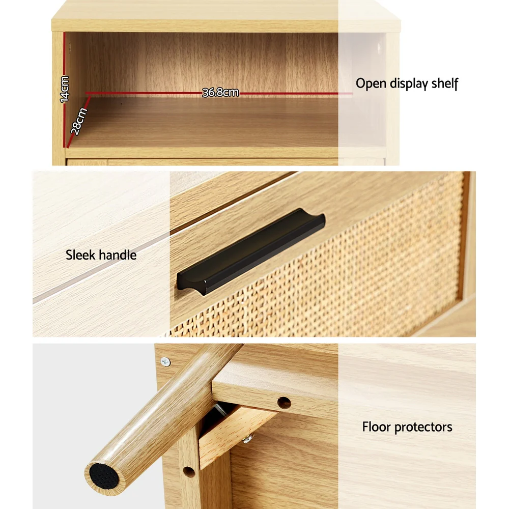 Simcoe Wood Rattan Bedside Tables Rattan Side Table Nightstand Storage Cabinet - Wood - Nurns