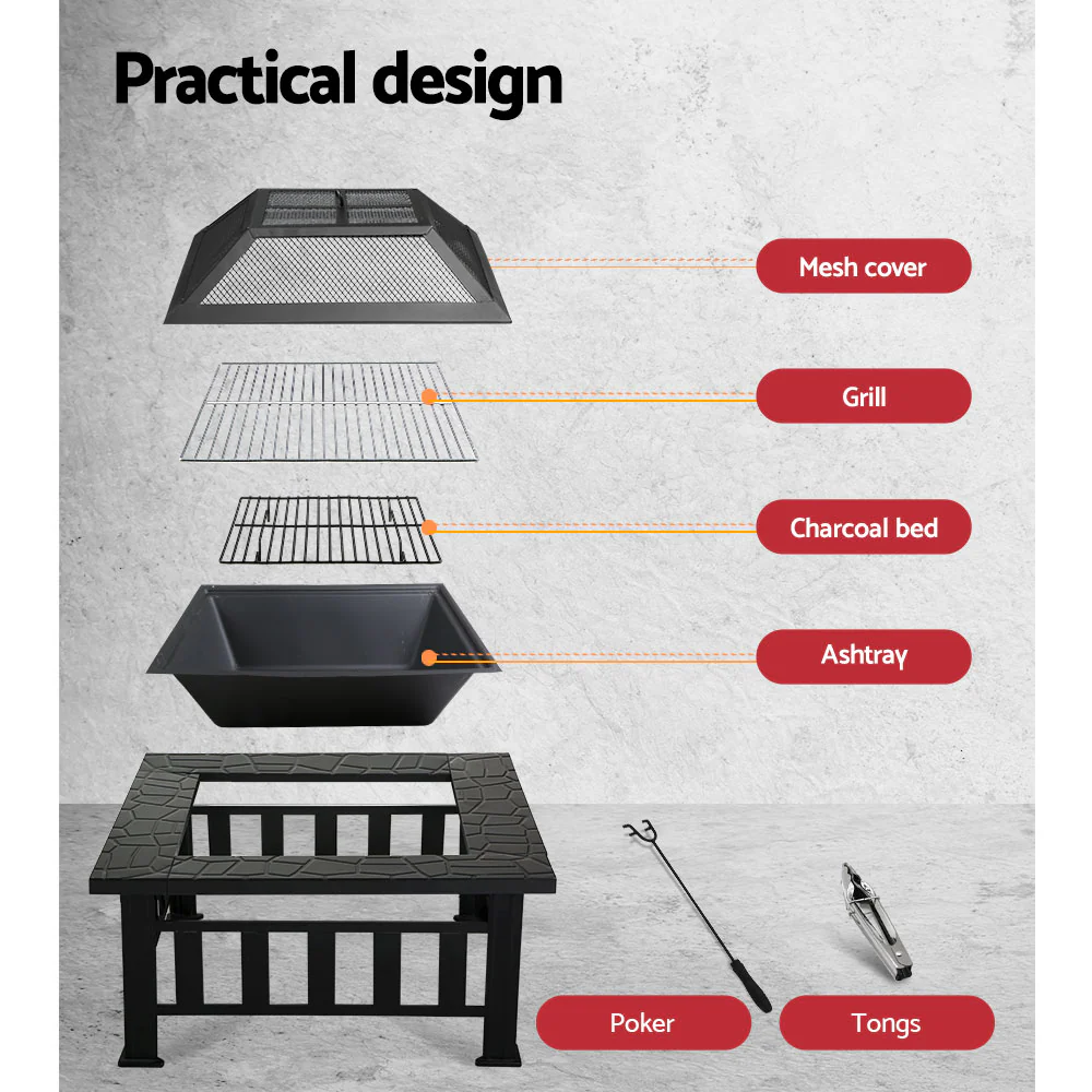 Fire Pit BBQ Table Grill Outdoor Garden Wood Burning Fireplace Stove - Nurns