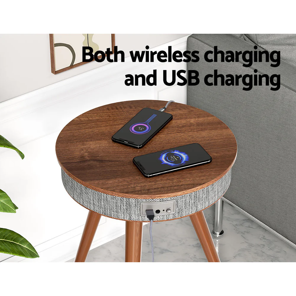 Illyrios Side End Table Smart Wireless Charging Bluetooth Speaker - Wood - Nurns