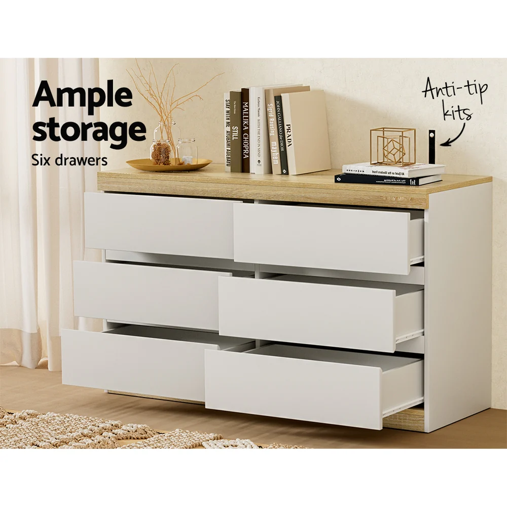 Artiss 6 Chest of Drawers Cabinet Dresser Table Tallboy Storage Bedroom White - Nurns
