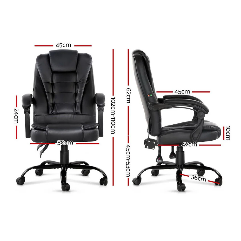 Artiss Massage Office Chair Executive Computer Gaming Chairs Black PU Leather - Nurns