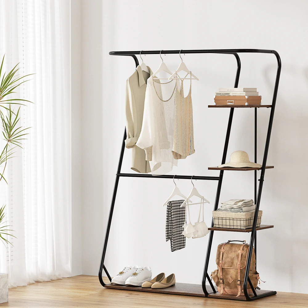 Wardrobe Clothes Rack Airer 4-Tier - Walnut - Nurns