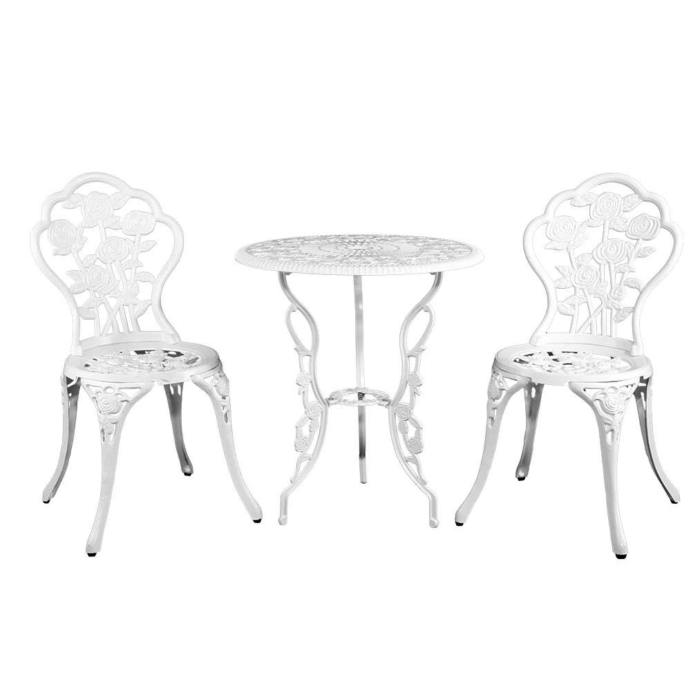 Caspian 2-Seater Chairs Table Aluminium Bistro 3-Piece Outdoor Furniture - White - Nurns