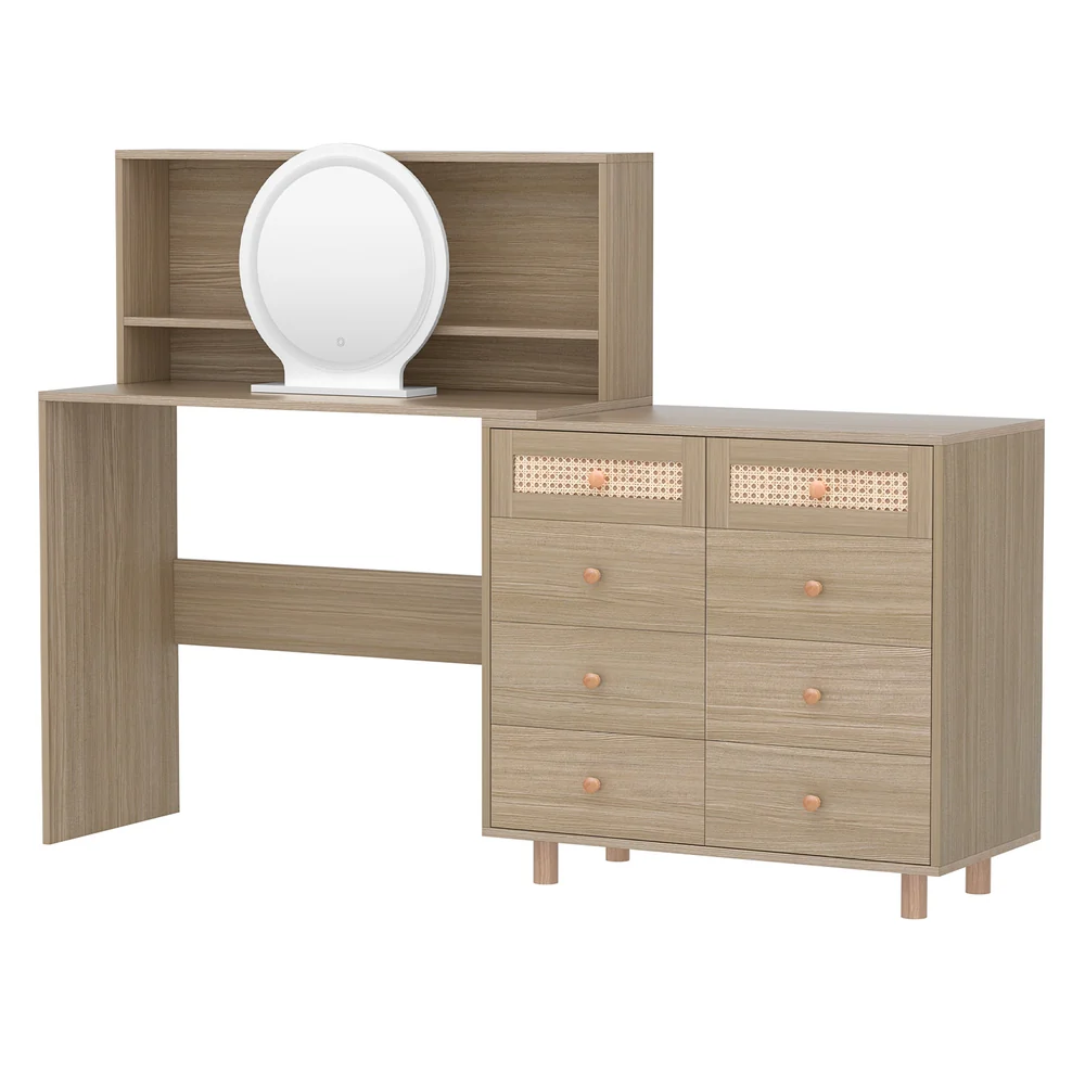 Dressing Table Set Stool LED Mirror - Pine - Nurns