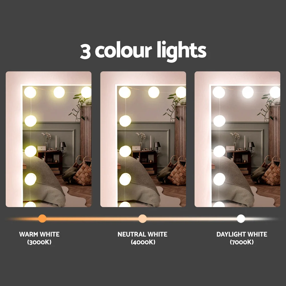 Dressing Table Set Stool 15 Led Bulbs - White - Nurns