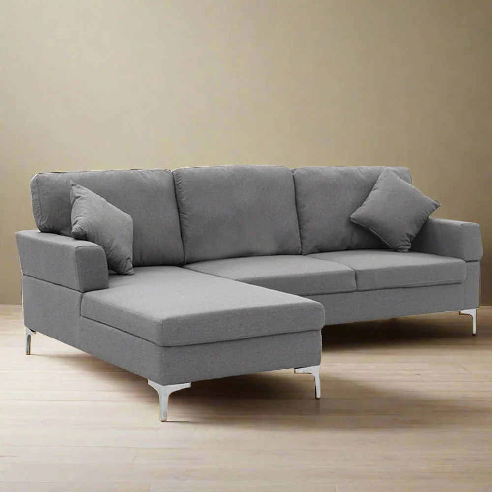 Mio 3-Seater L-Shaped Linen Sofa Lounge Right Side Chaise Couch - Dark Grey - Nurns