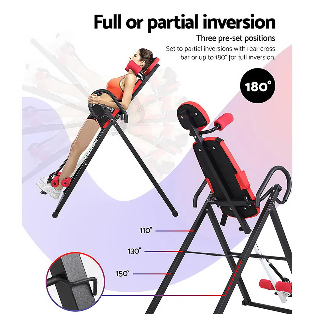 Everfit Inversion Table Gravity Exercise Inverter Back Stretcher Home Gym Red - Nurns