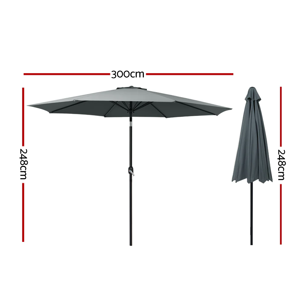 Instahut 3m Outdoor Umbrella Beach Pole Garden Patio Tilt Charcoal - Nurns