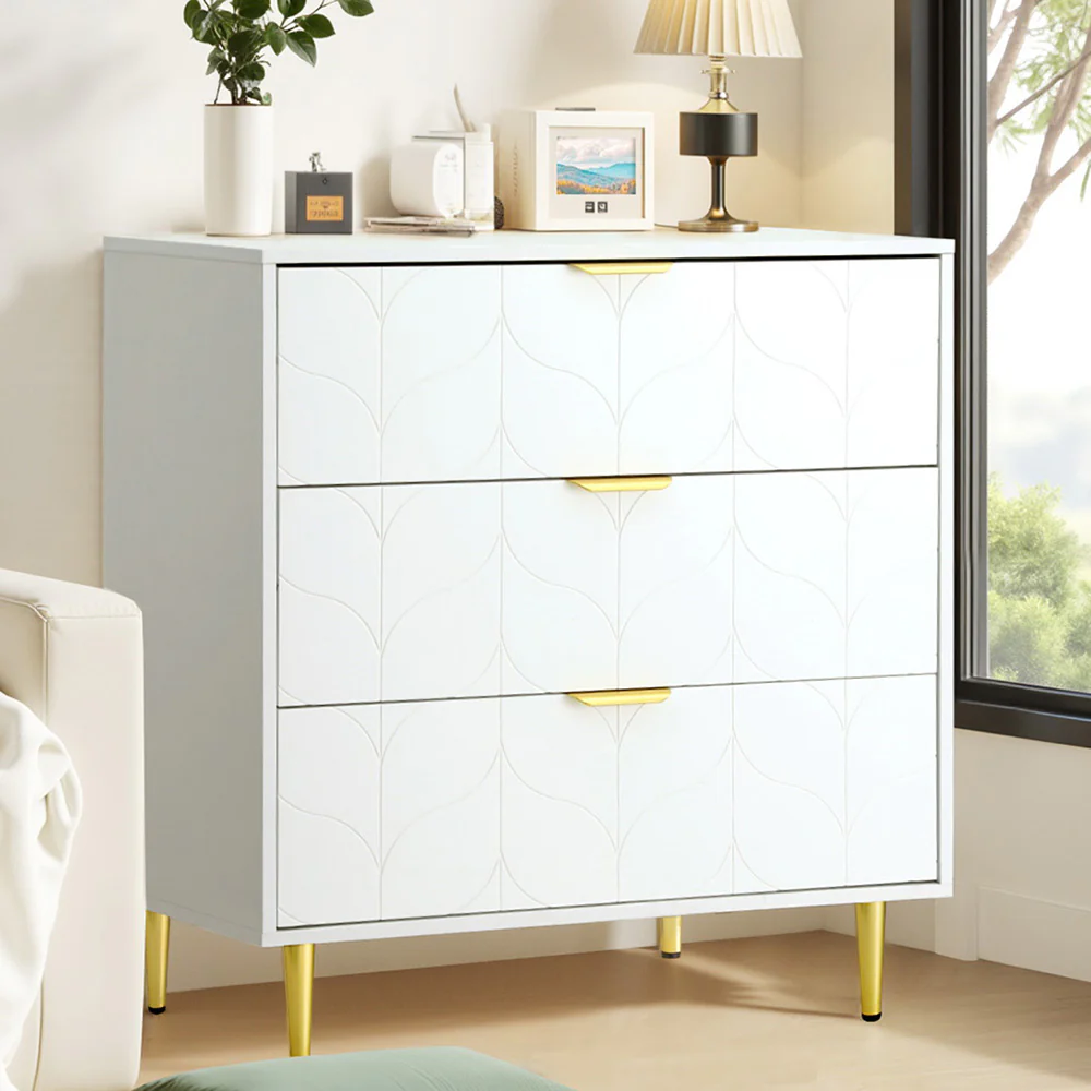 Artiss 3 Chest of Drawers Lowboy Cabinet - White - Nurns