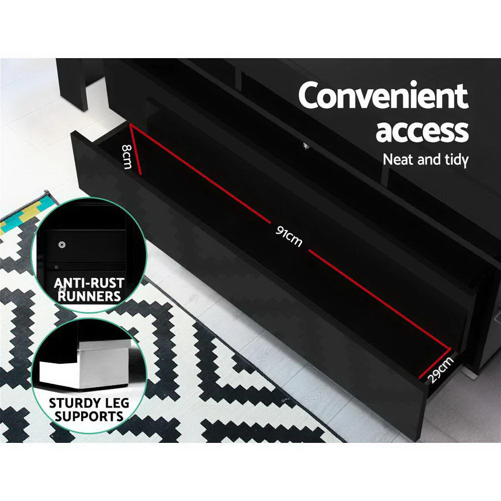 Erica 160cm TV Cabinet Entertainment Unit Stand RGB LED Gloss Furniture - Black - Nurns