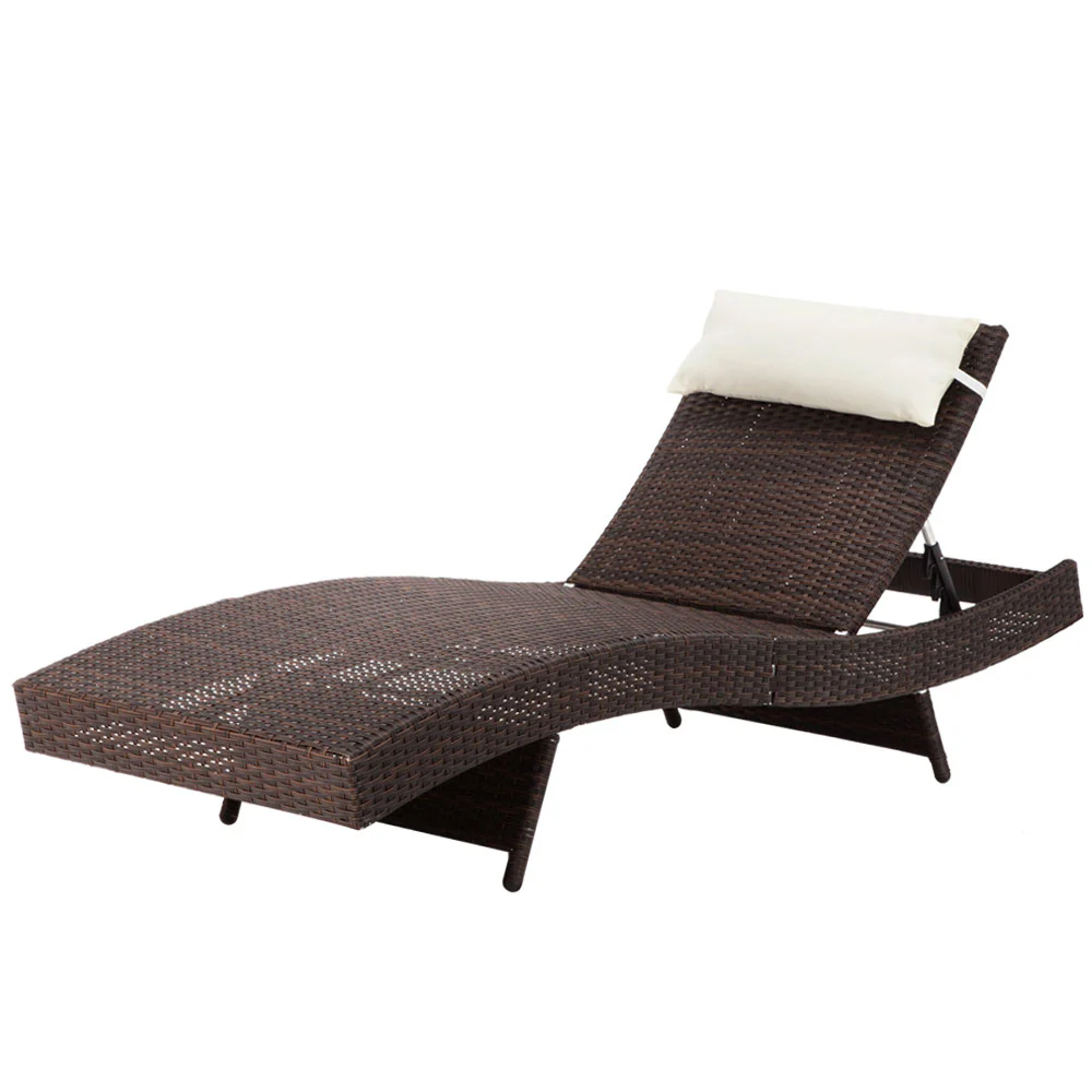 Travis Outdoor Sun Lounge Wicker Chair without Armrest - Brown - Nurns