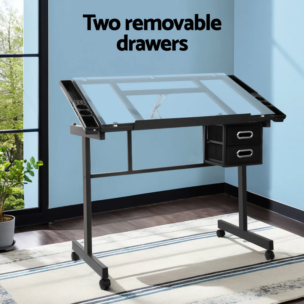 Artiss Drawing Desk Drafting Table Black - Nurns