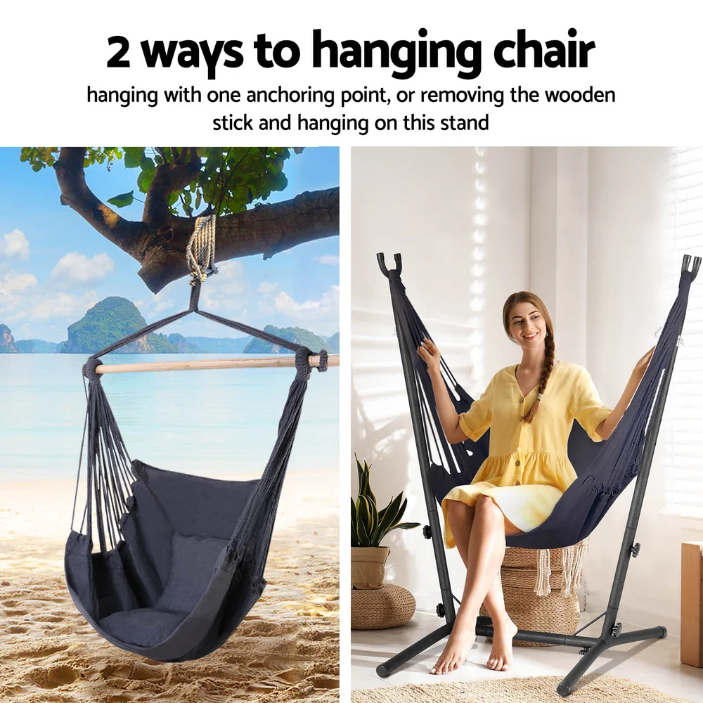Hammock Chair Outdoor Camping Hanging with Stand - Grey - Nurns