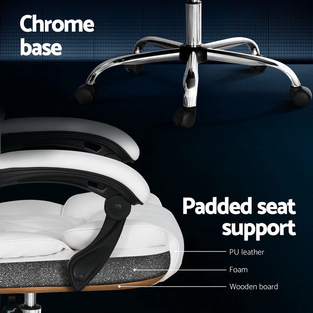 Artiss Executive Office Chair Leather Recliner White - Nurns