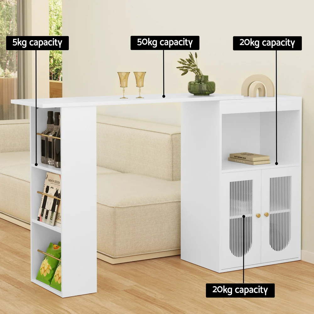 Bar Table Storage Cabinet Dining Wine Rack Desk Extendable - White - Nurns