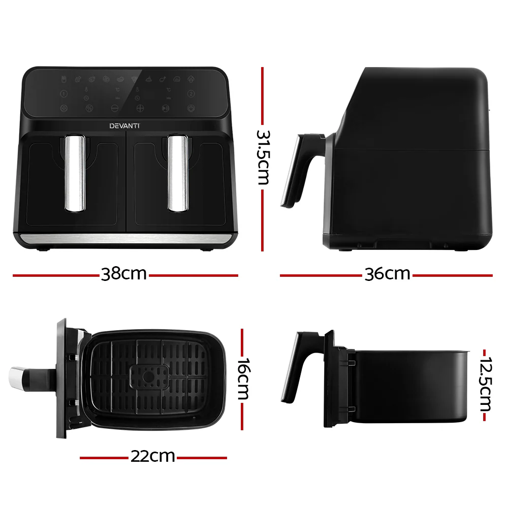 Devanti Air Fryer 8L Dual Zone Fryers - Nurns