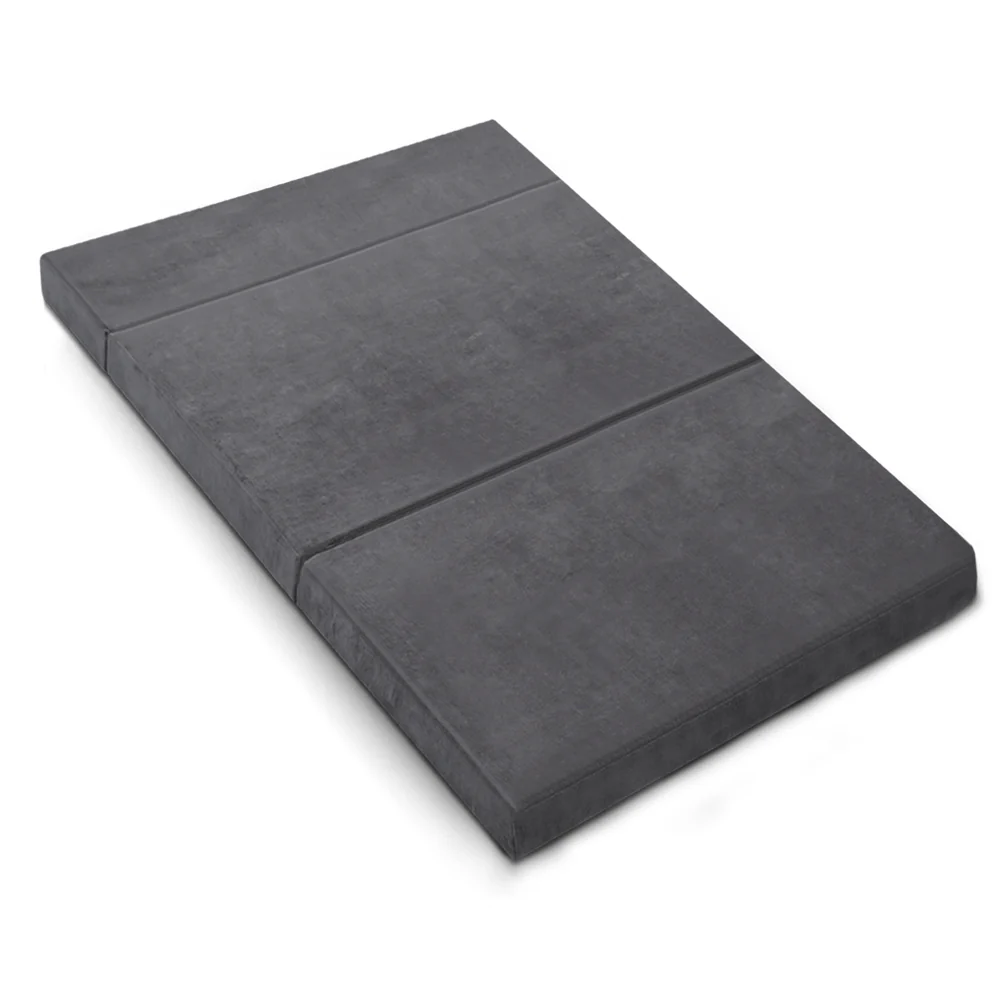 Penelope 12cm Double Size Folding Foam Mattress Portable Bed Mat Velvet Dark Grey - Double - Nurns