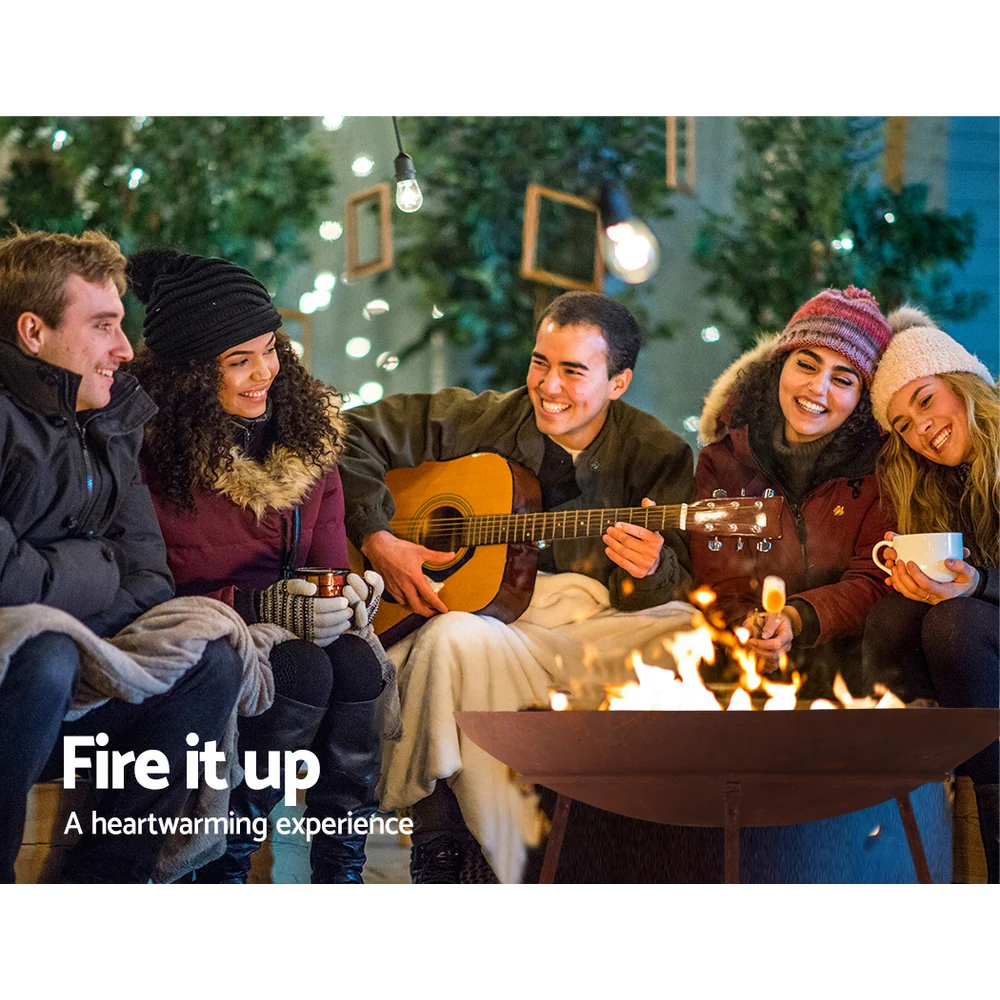 Rustic Fire Pit Heater Charcoal Iron Bowl Outdoor Patio Wood Fireplace 60CM - Nurns