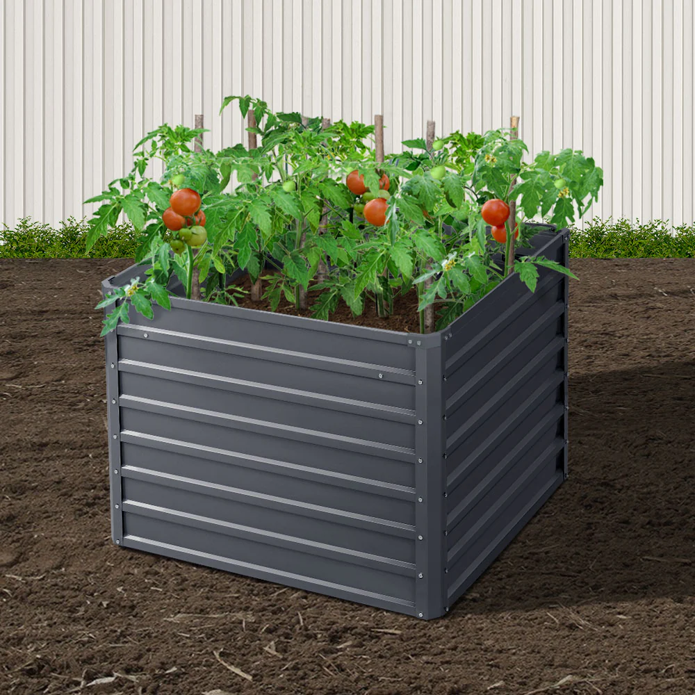 Set of 2 Garden Bed 100x100x77cm Planter Box Raised Container Galvanised - Nurns