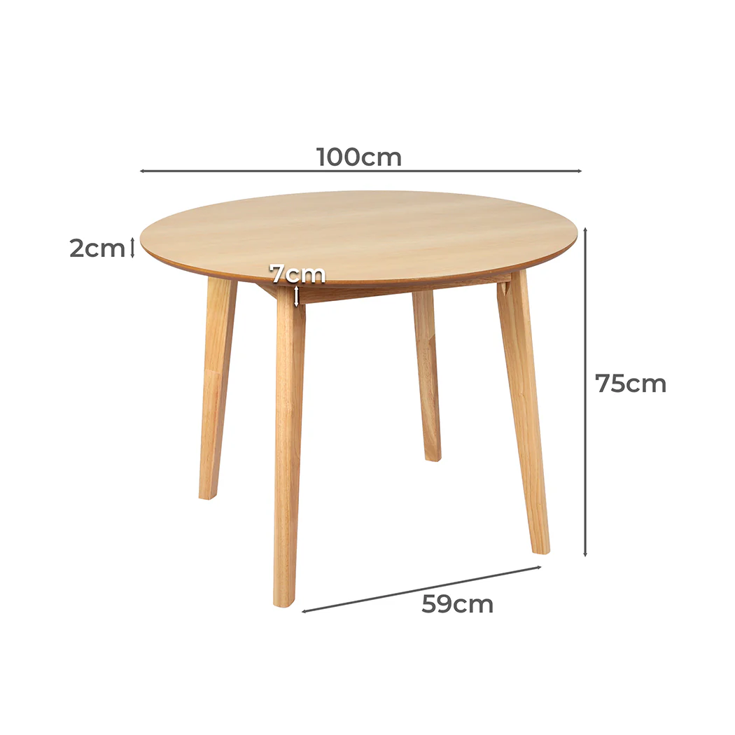 Dining Table Round Rubberwood Base 100cm - Natural - Nurns