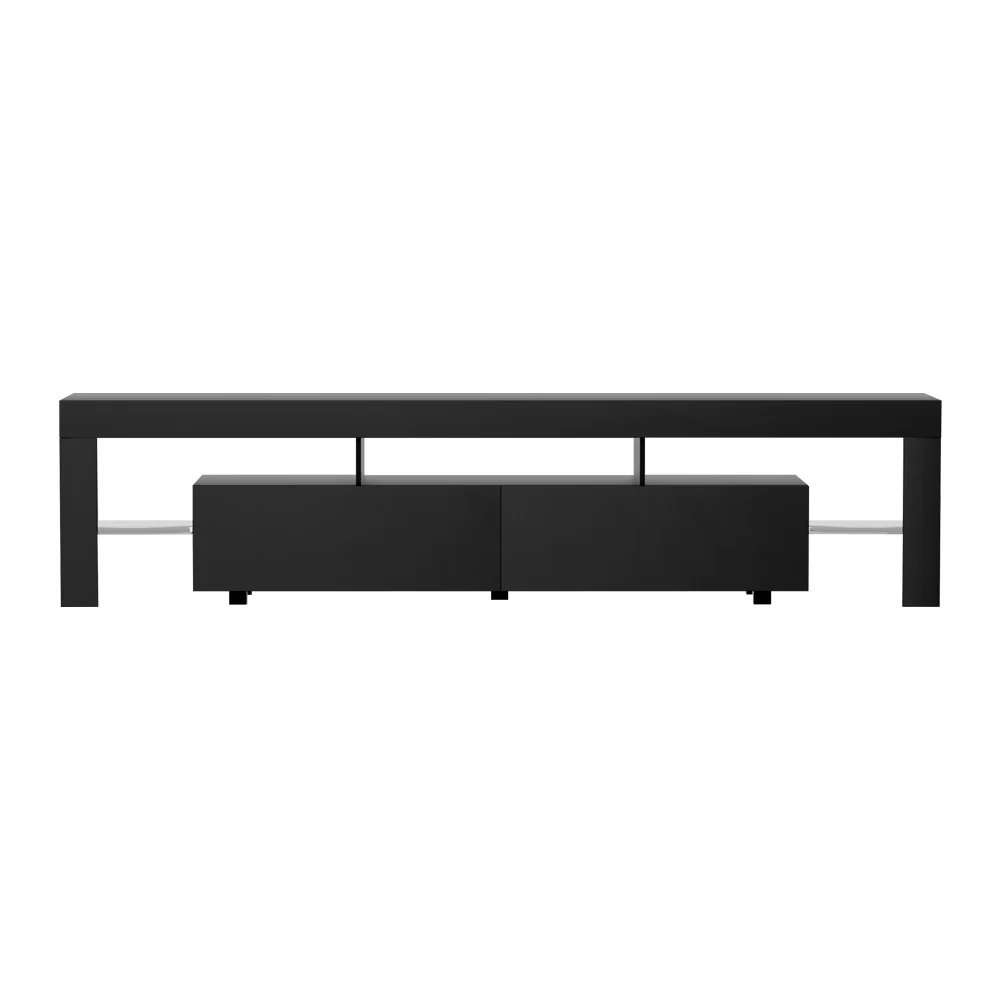 Erica 200cm TV Cabinet Entertainment Unit Stand RGB LED Gloss Furniture - Black - Nurns