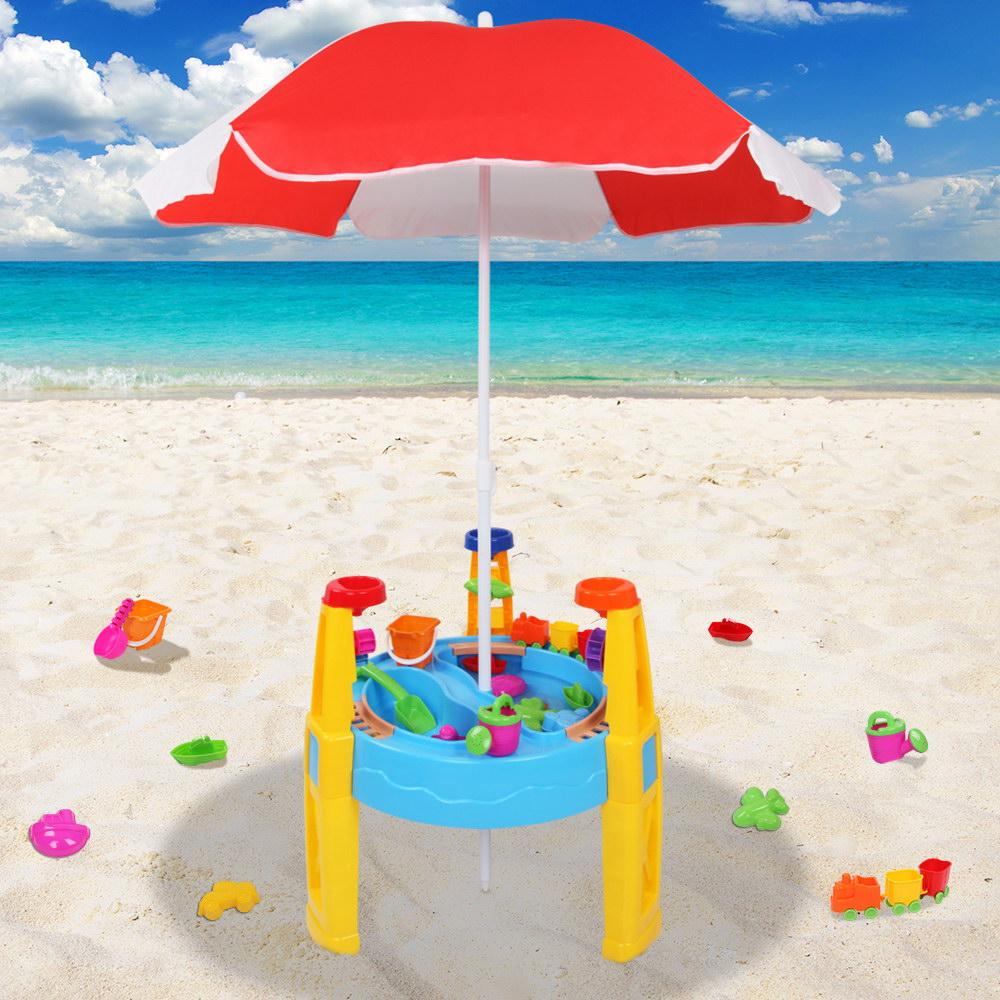Kids Sandpit Pretend Play Set Water Sand Table Children Outdoor Toy Umbrella - Nurns