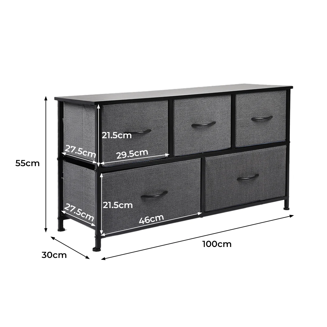 Levede Chest of 5 Drawers Storage Cabinet Dark Grey - Nurns