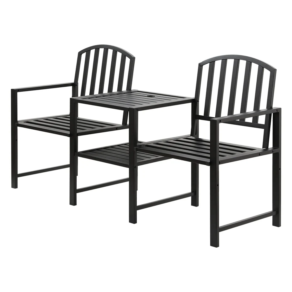 Lincoln Outdoor Garden Bench Steel Table and chair Patio Furniture Loveseat Park - Black - Nurns
