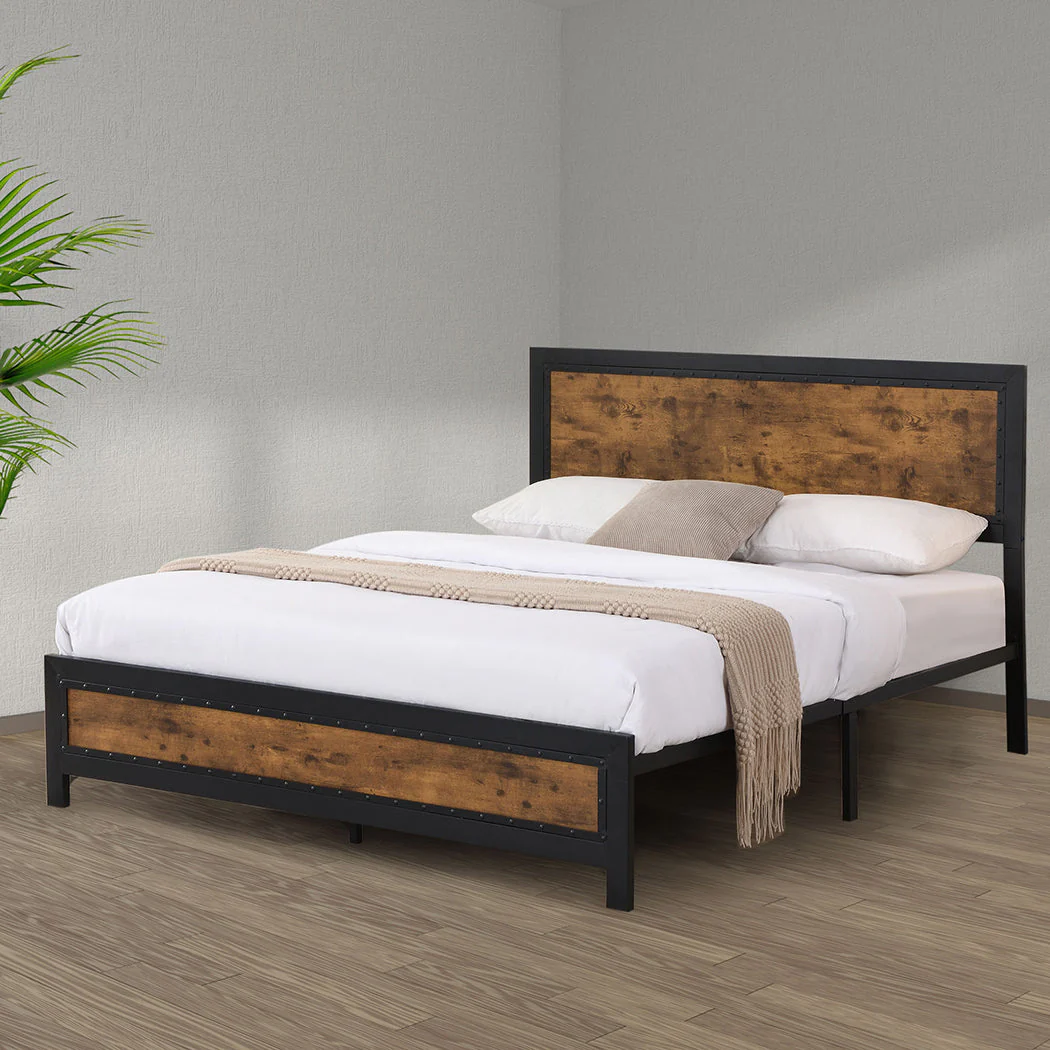 Balmy Bed & Mattress Package with 34cm Black Mattress - Black & Wood Double - Nurns