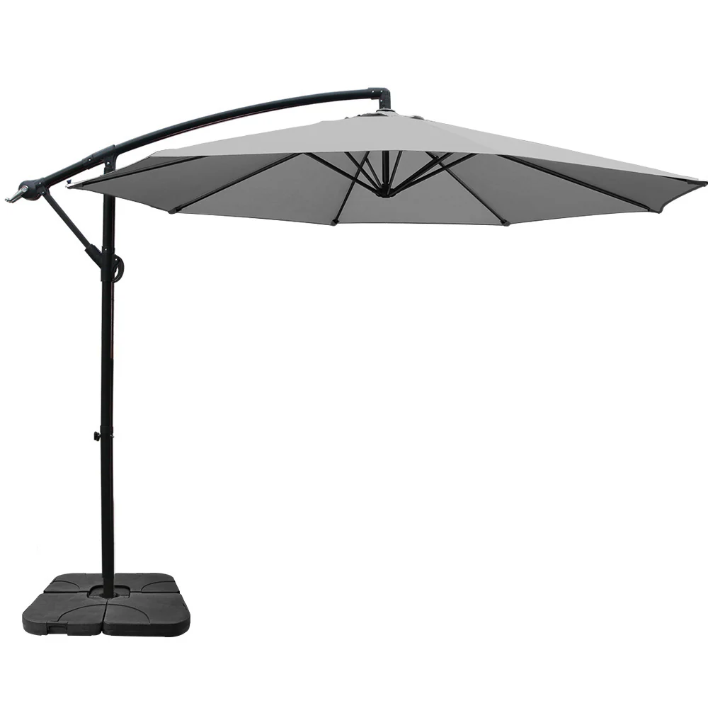 Instahut 3M Umbrella with 50x50cm Base Outdoor Umbrellas Cantilever Sun Stand UV Garden Grey - Nurns