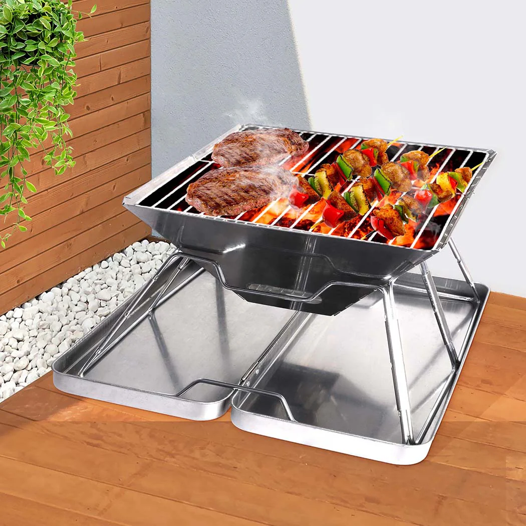 Charcoal BBQ Grill Foldable Barbecue Portable Outdoor Steel Roast Camping Picnic - Nurns