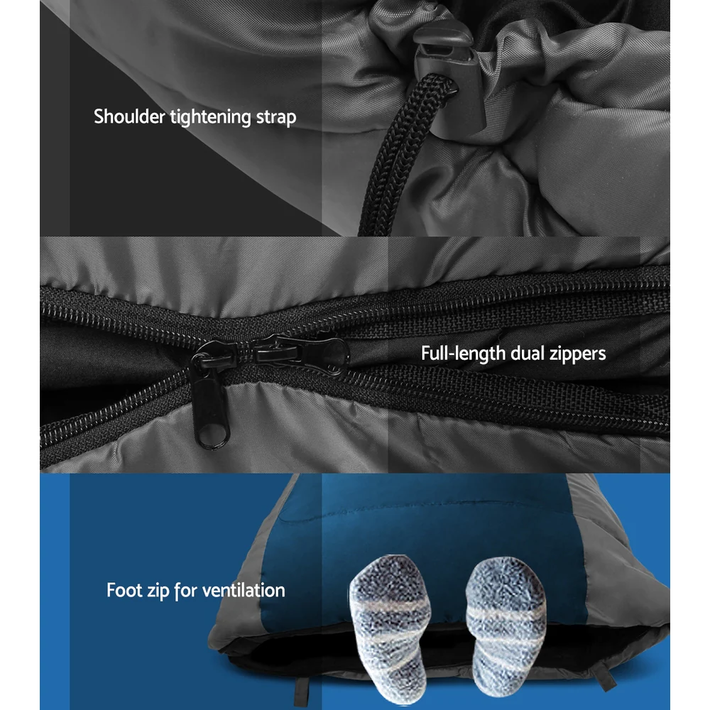 Sleeping Bag Single Thermal Camping Hiking Tent Blue - Nurns