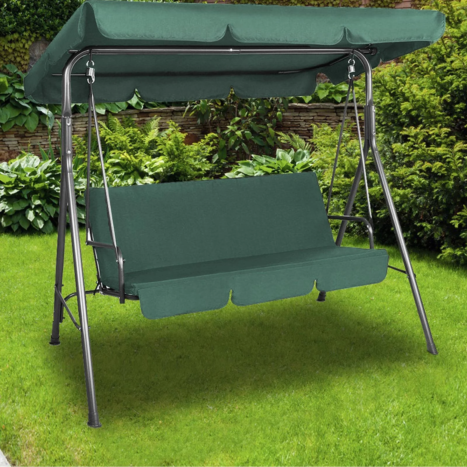 Colton Outdoor Swing Bench Seat Chair Canopy Furniture 3 Seater Garden Hammock - Dark Green - Nurns
