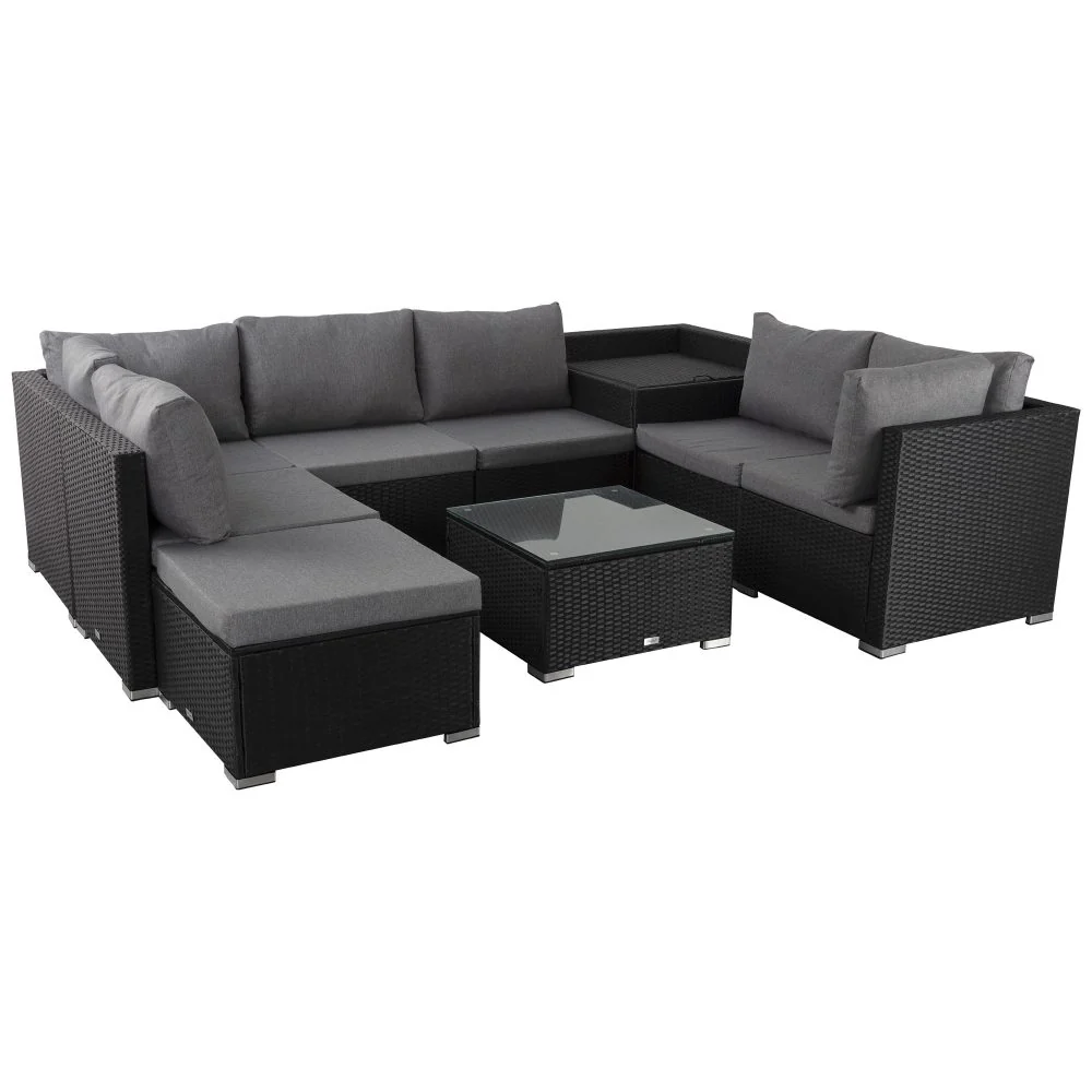 Shannon 6-Seater Large Modular Ottoman Outdoor Lounge Set - Black - Nurns