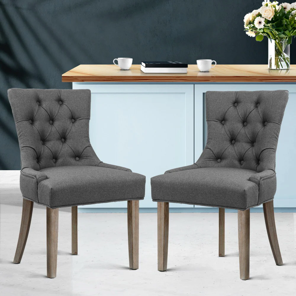 Bristol Set of 2 Dining Chairs Linen French Provincial - Grey - Nurns
