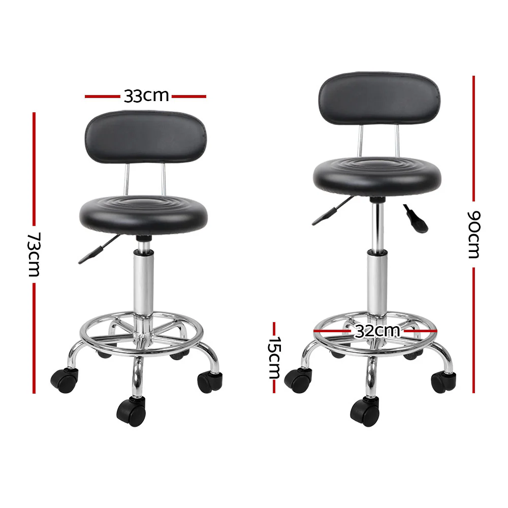 Salon Stool Swivel Chair Backrest Black - Nurns