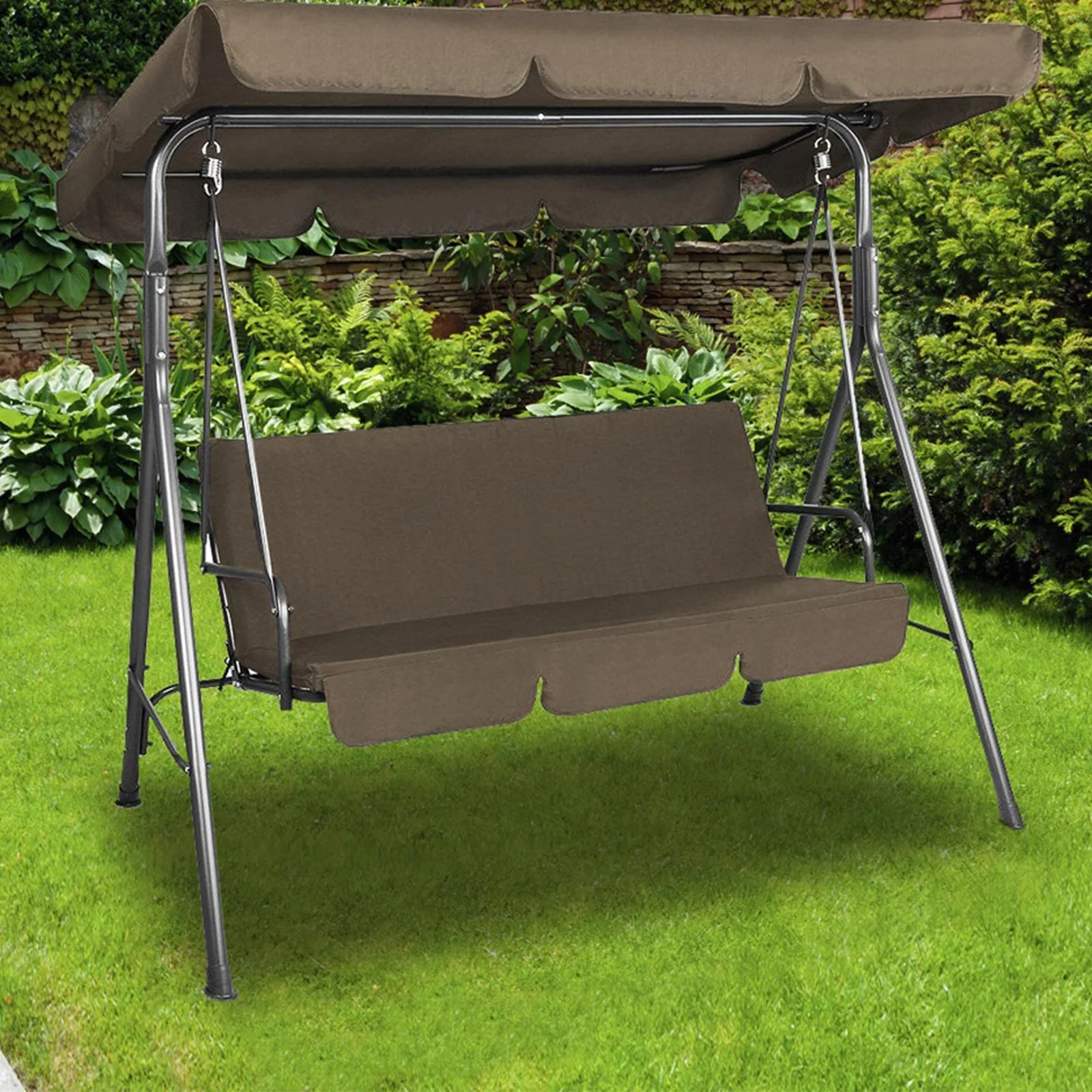 Colton Outdoor Swing Bench Seat Chair Canopy Furniture 3 Seater Garden Hammock - Coffee - Nurns