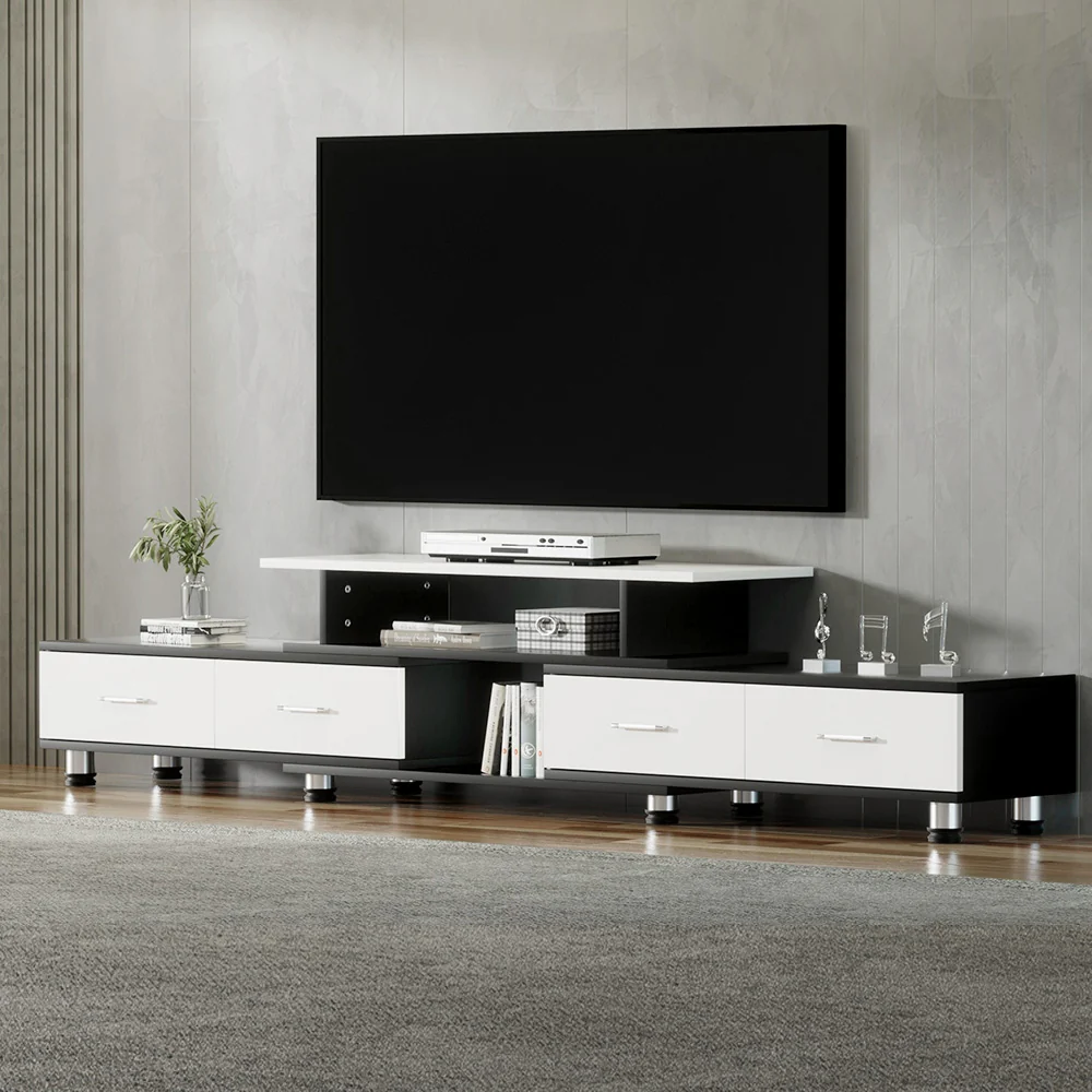 Olia 160cm to 220cm TV Cabinet Entertainment Unit Extendable - Black & White - Nurns