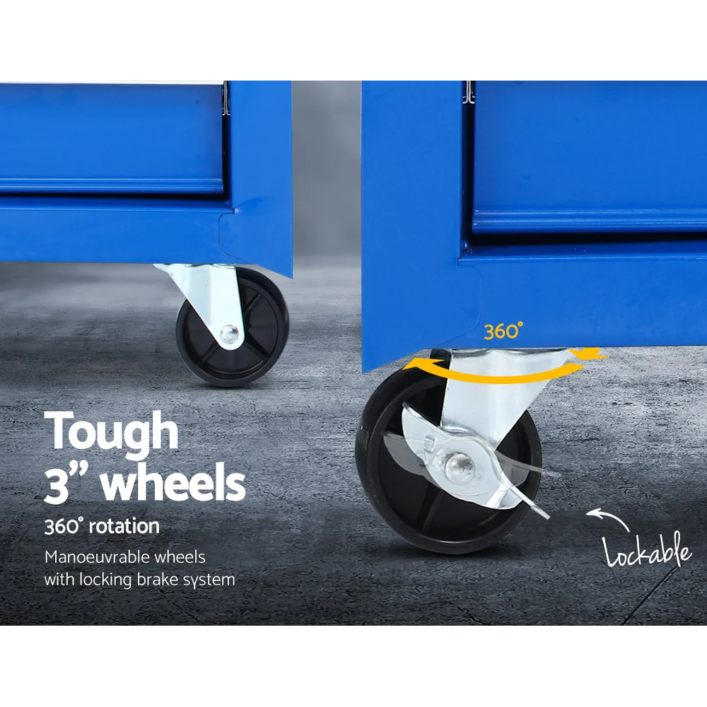 Tool Chest and Trolley Box Cabinet 7 Drawers Cart Garage Storage Blue - Nurns