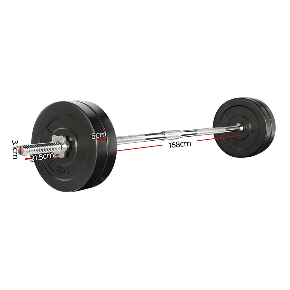 Everfit 28kg Barbell Set Weight Plates Bar Lifting Bench 168cm - Nurns