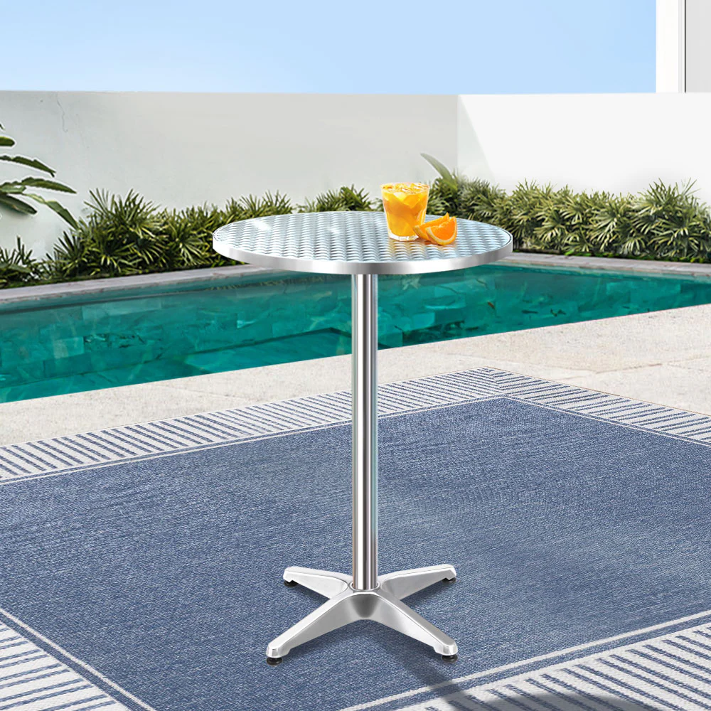 Marco Outdoor Bar Table Indoor Furniture Adjustable Aluminium Round 70/110cm - Silver - Nurns