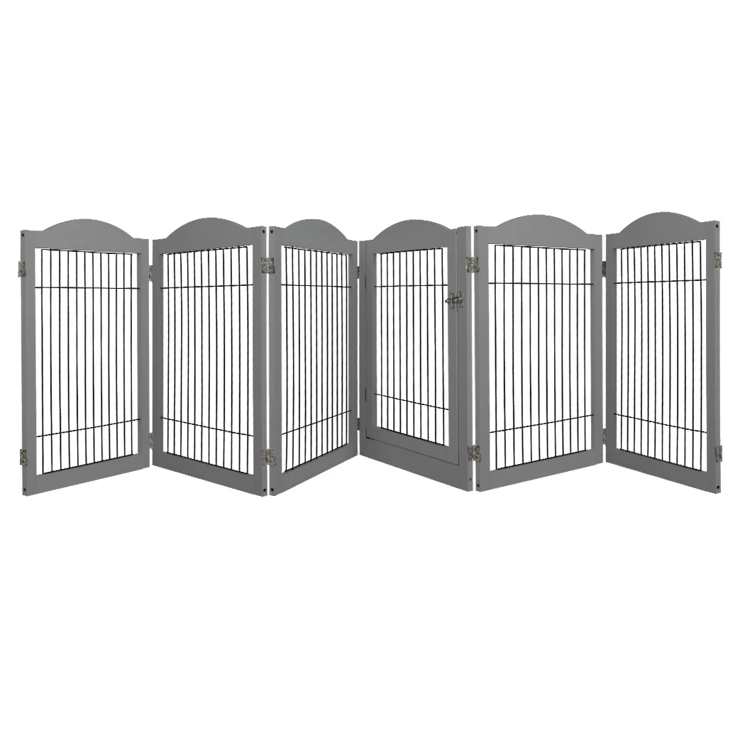 6 Panels Pet Dog Playpen Puppy Exercise Cage Enclosure Fence Indoor Grey - Grey - Nurns