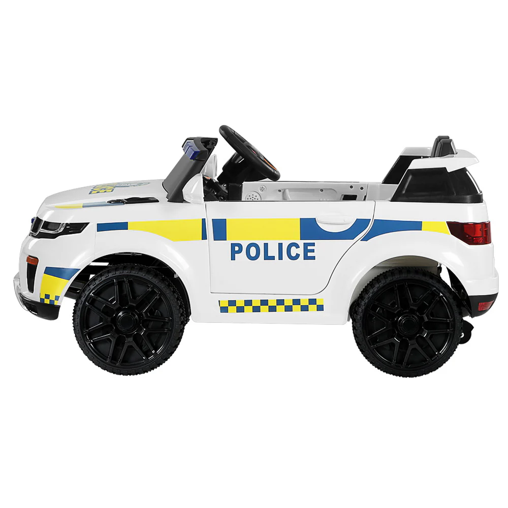 Kids Electric Ride On Patrol Police Car Horn Music Remote - White - Nurns