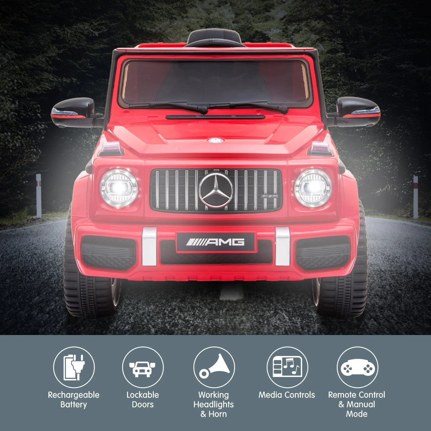 Mercedes Benz AMG G63 Licensed Kids Ride On Electric Car Remote Control - Red - Nurns